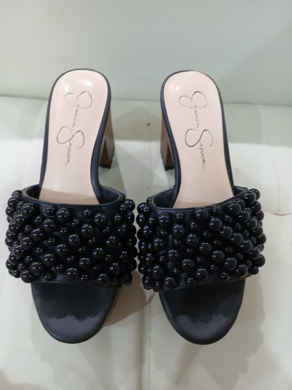 Jessica Simpson Black Beaded Slide Heels